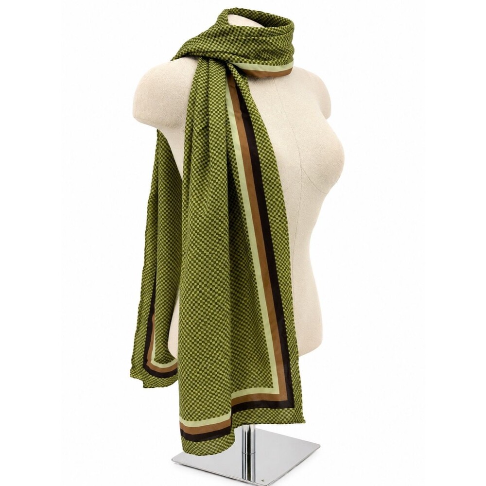 Unbranded Green Checker Print Long Rectangle Scarf Brown Border Wrap Accessory